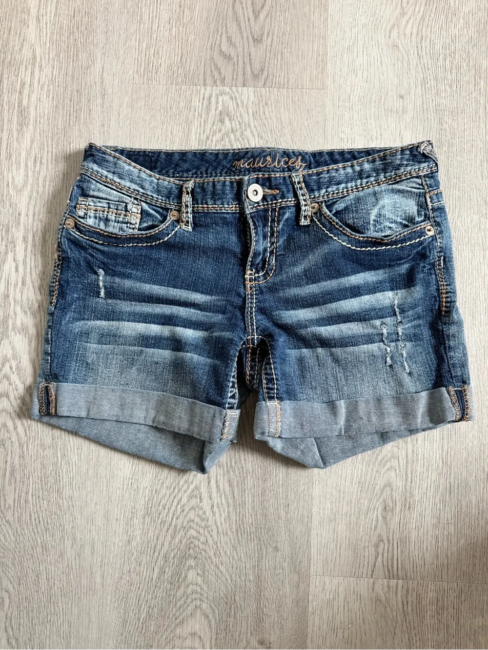 Maurices Blue Distressed Cuffed Denim Shorts